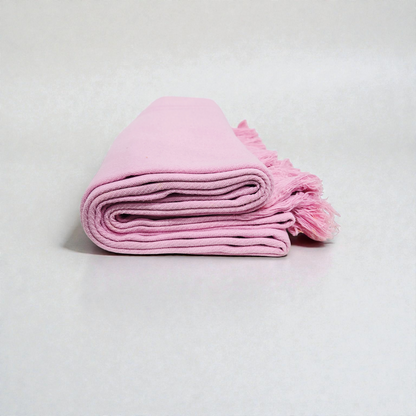 Premium Pink Khadi Cotton Khesh – Solid Handwoven Heavy Blanket / Throw with Fringes