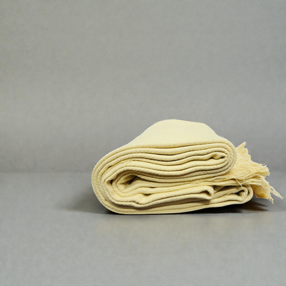 Premium Cream Khadi Cotton Khesh – Solid Handwoven Heavy Blanket / Throw with Fringes