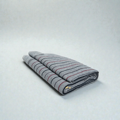 Premium Blue Herringbone Striped Khadi Cotton Khesh – Handwoven Multi-Color Textured Heavy Blanket
