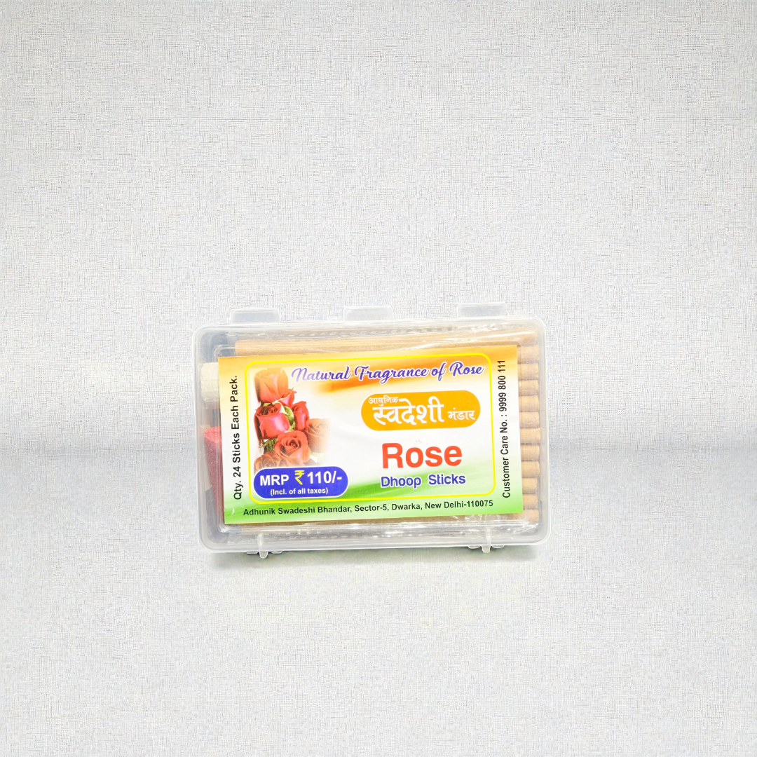 Adhunik Swadeshi Bhandar Rose Dhoop Sticks – Natural Rose Fragrance Incense for Puja, Meditation & Spiritual Rituals (24 Sticks Pack)