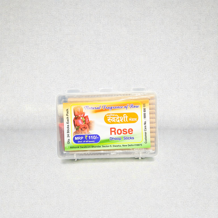 Adhunik Swadeshi Bhandar Rose Dhoop Sticks – Natural Rose Fragrance Incense for Puja, Meditation & Spiritual Rituals (24 Sticks Pack)