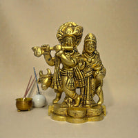 Adhunik Swadeshi Bhandar Brass Radha Krishna Idol | Flute Krishna Murti | Spiritual Home Decor & Gift