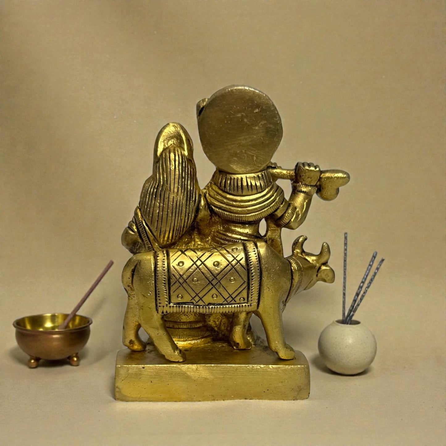 Adhunik Swadeshi Bhandar Brass Radha Krishna Idol | Flute Krishna Murti | Spiritual Home Decor & Gift