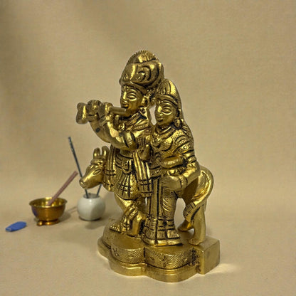 Adhunik Swadeshi Bhandar Brass Radha Krishna Idol | Flute Krishna Murti | Spiritual Home Decor & Gift