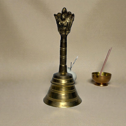 Adhunik Swadeshi Bhandar Brass Pooja Bell with Handle | Temple Ghanti | Spiritual & Aarti Use