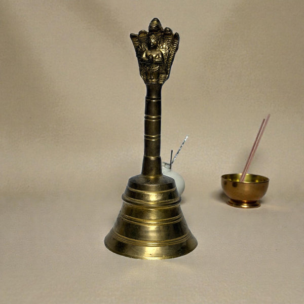 Adhunik Swadeshi Bhandar Brass Pooja Bell with Handle | Temple Ghanti | Spiritual & Aarti Use