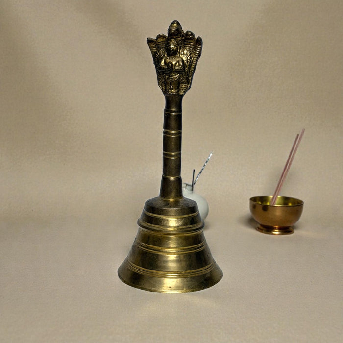 Adhunik Swadeshi Bhandar Brass Pooja Bell with Handle | Temple Ghanti | Spiritual & Aarti Use