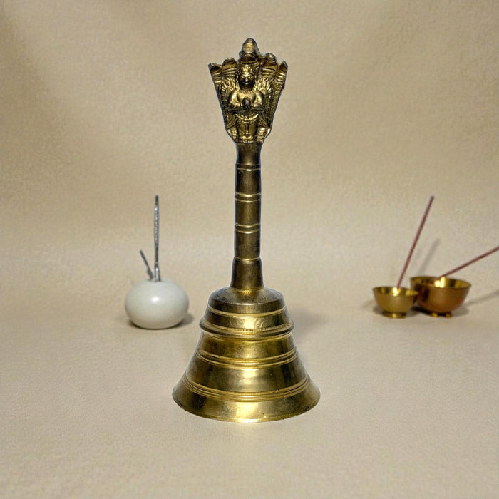 Adhunik Swadeshi Bhandar Brass Pooja Bell with Handle | Temple Ghanti | Spiritual & Aarti Use