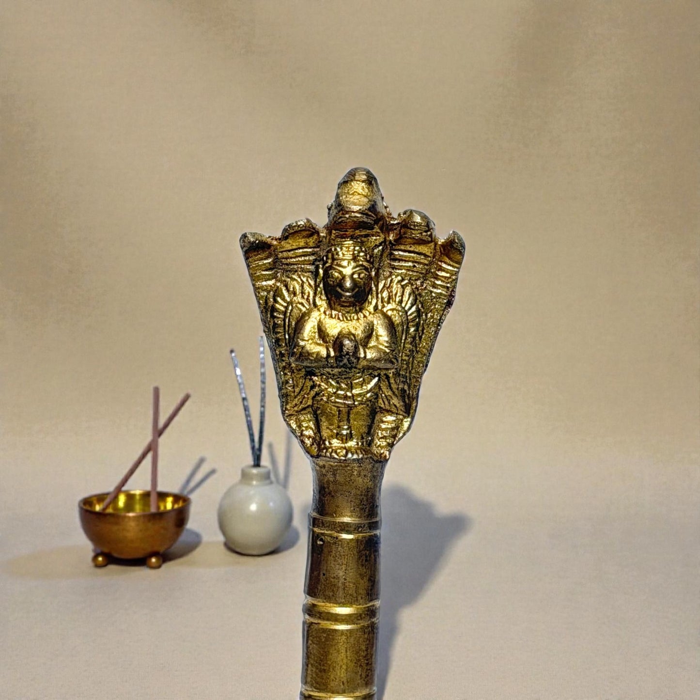 Adhunik Swadeshi Bhandar Brass Pooja Bell with Handle | Temple Ghanti | Spiritual & Aarti Use