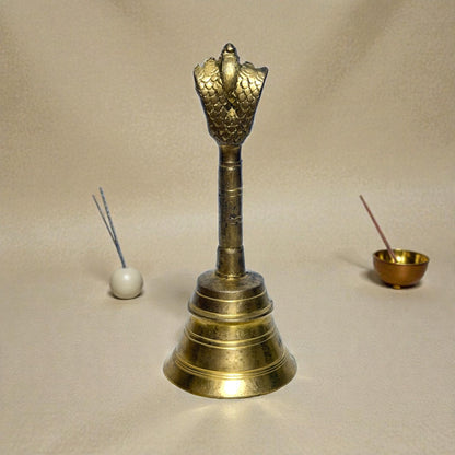 Adhunik Swadeshi Bhandar Brass Pooja Bell with Handle | Temple Ghanti | Spiritual & Aarti Use