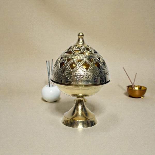 Adhunik Swadeshi Bhandar Brass Dhoop Dani with Handle | Incense Burner | Pooja & Home Fragrance