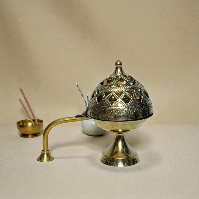 Adhunik Swadeshi Bhandar Brass Dhoop Dani with Handle | Incense Burner | Pooja & Home Fragrance