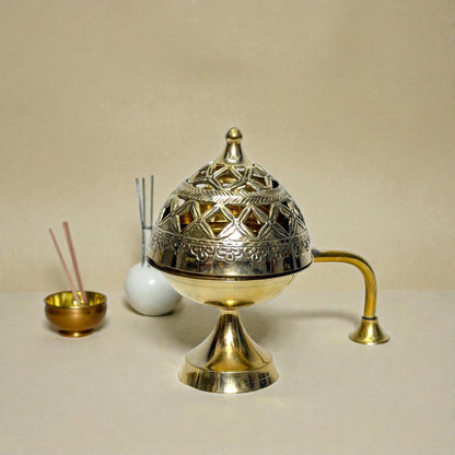 Adhunik Swadeshi Bhandar Brass Dhoop Dani with Handle | Incense Burner | Pooja & Home Fragrance