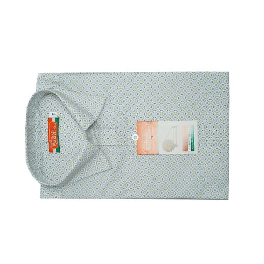 Men’s Printed Khadi Cotton Shirt – Sky Blue Diamond Pattern | Handwoven Elegance