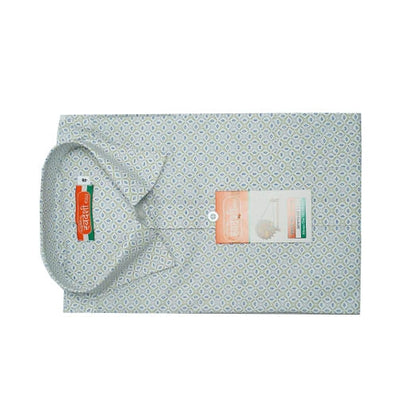 Men’s Printed Khadi Cotton Shirt – Sky Blue Diamond Pattern | Handwoven Elegance