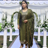 Royal Olive Green Khadi Silk Kurti Set – Handcrafted Ethnic Suit with Golden Embroidery & Banarasi Dupatta(10)