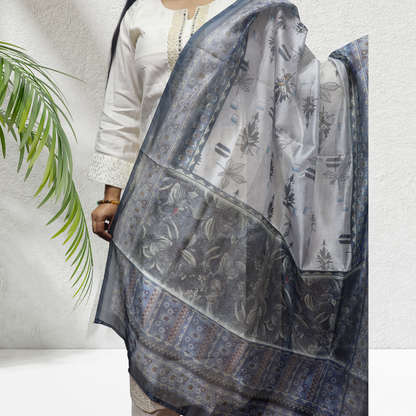 Elegant Off-White Khadi Silk Kurti Set – Handcrafted Ethnic Wear with Mirror Work & Silk Dupatta(11)