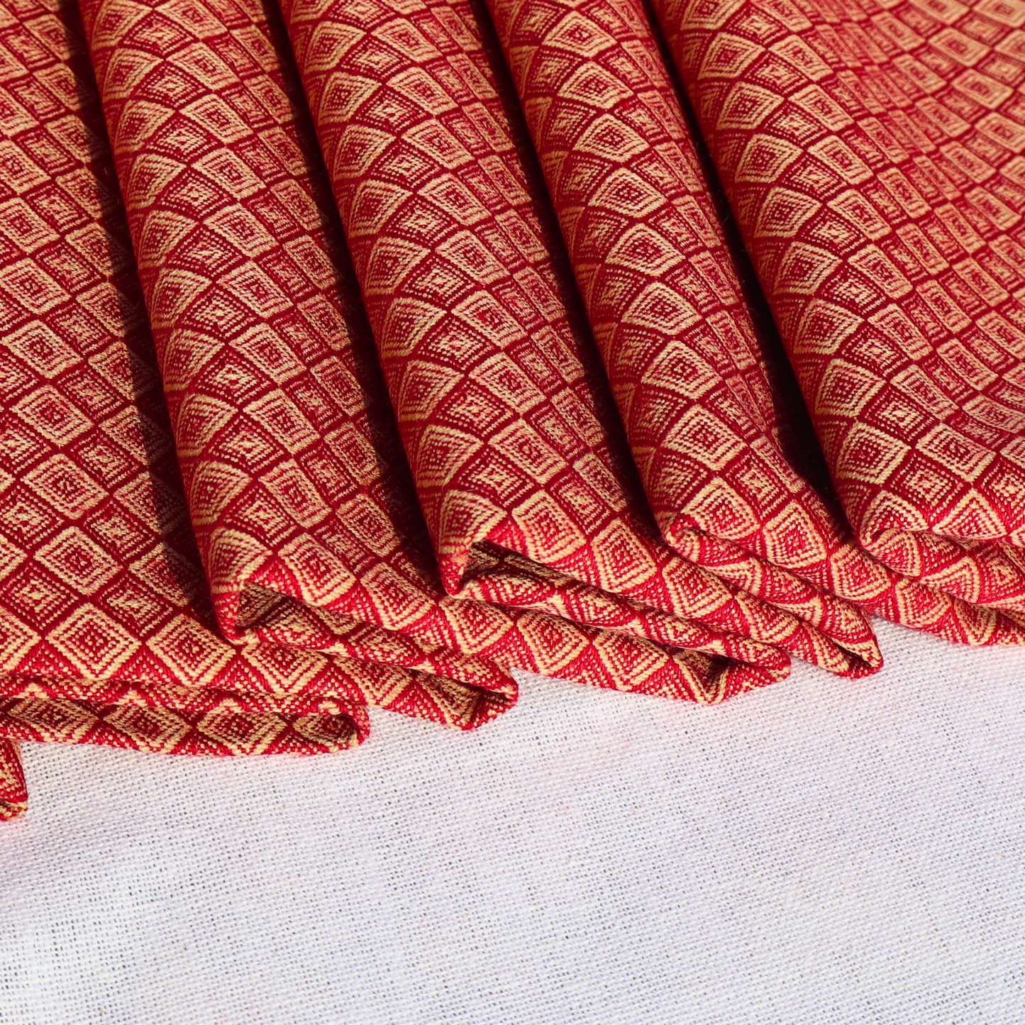Traditional Red Diamond Pattern Handwoven woolen Fabric