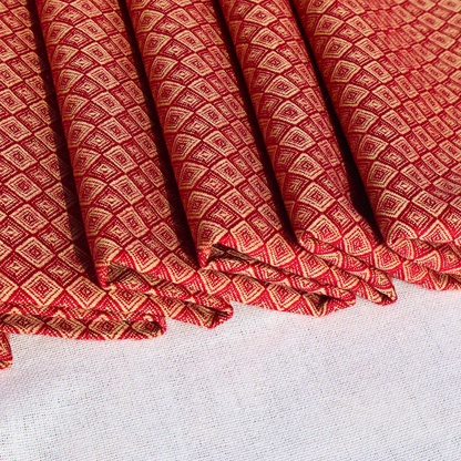 Traditional Red Diamond Pattern Handwoven woolen Fabric