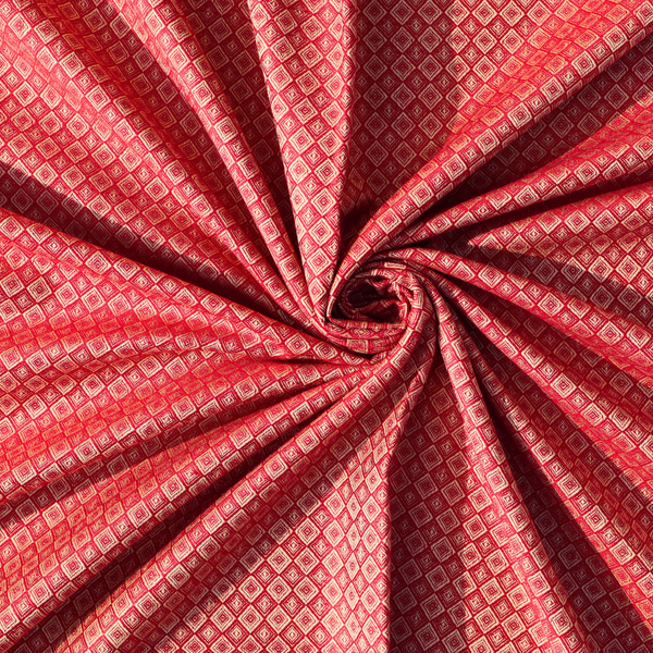 Traditional Red Diamond Pattern Handwoven woolen Fabric