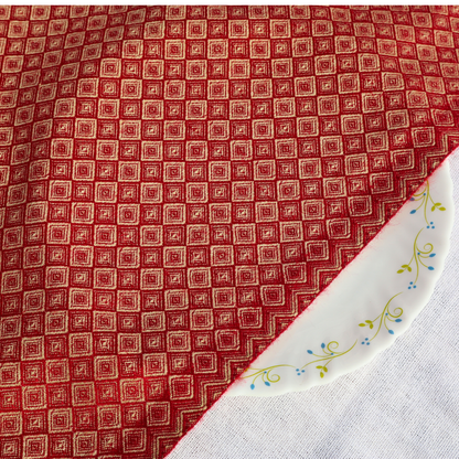 Traditional Red Diamond Pattern Handwoven woolen Fabric