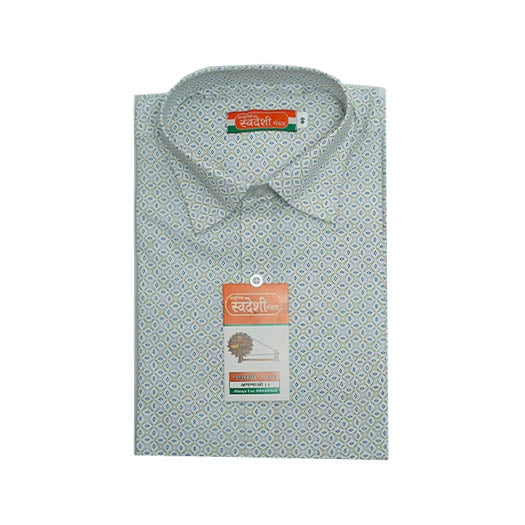 Men’s Printed Khadi Cotton Shirt – Sky Blue Diamond Pattern | Handwoven Elegance