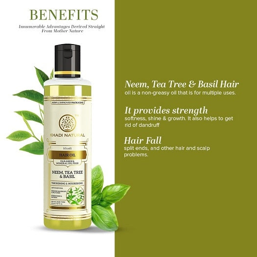 Khadi Natural Neem, Teatree and Basil Herbal Hair Oil,