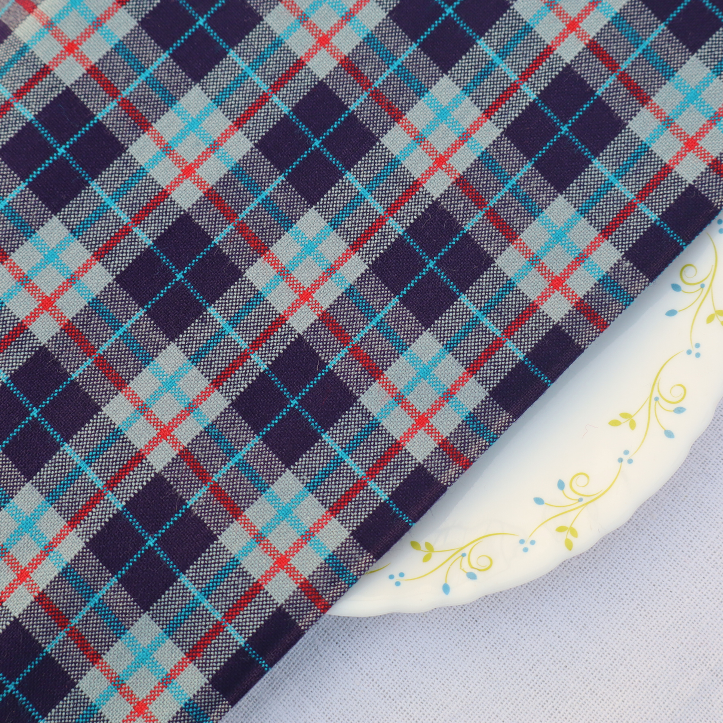 Premium Checked Woolen Fabric – Navy Blue Multicolour Checks (42 Inches Width)