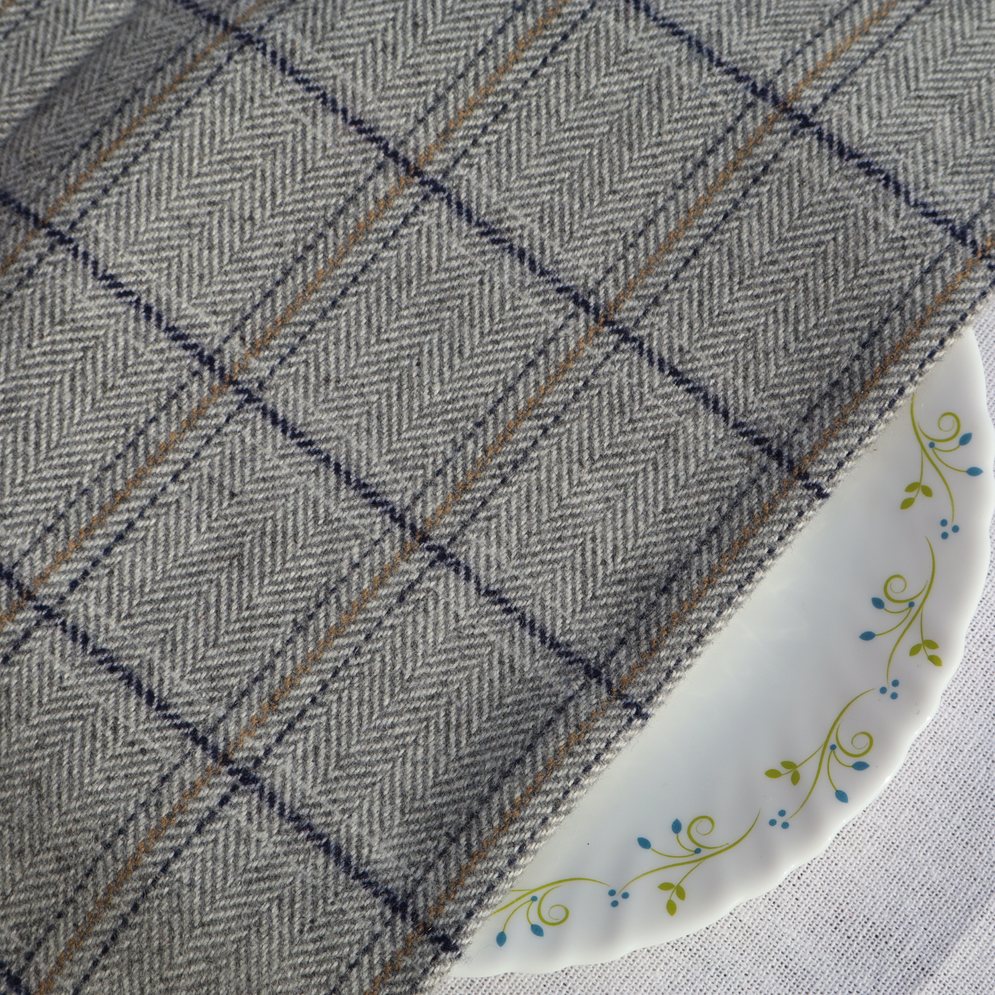 Classic Grey Woolen Tweed Fabric with Fine Checks | Premium Winter Wear | Width 58 Inches