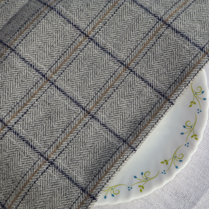 Classic Grey Woolen Tweed Fabric with Fine Checks | Premium Winter Wear | Width 58 Inches