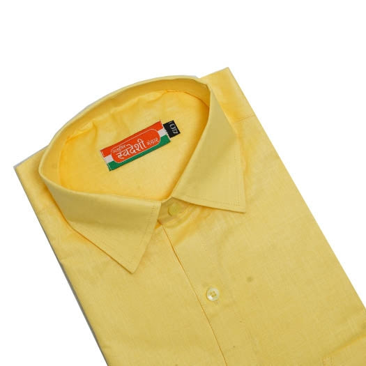 Pure Khadi Linen Men’s Shirt – Light Yellow | Handwoven Comfort & Style