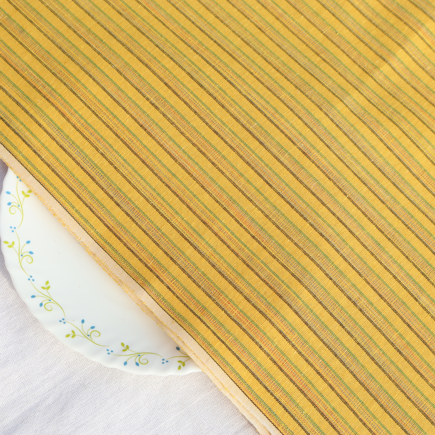 Mustard Yellow Striped Cotton Fabric | Soft & Breathable | Width 42 Inches