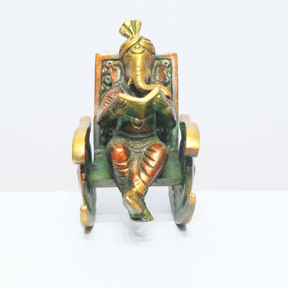 Handcrafted Brass Lord Ganesha Rocking Chair Idol – Auspicious Home Décor & Gift