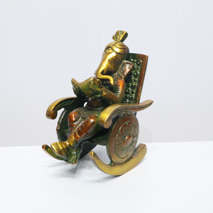 Handcrafted Brass Lord Ganesha Rocking Chair Idol – Auspicious Home Décor & Gift