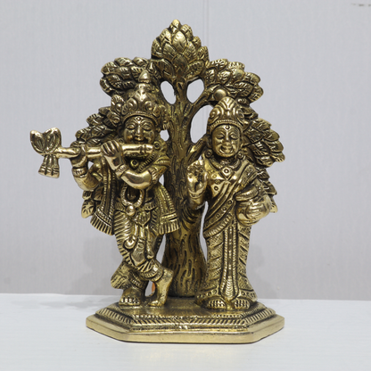 Handcrafted Brass Radha Krishna Idol with Tree – Divine Love & Spiritual Home Décor