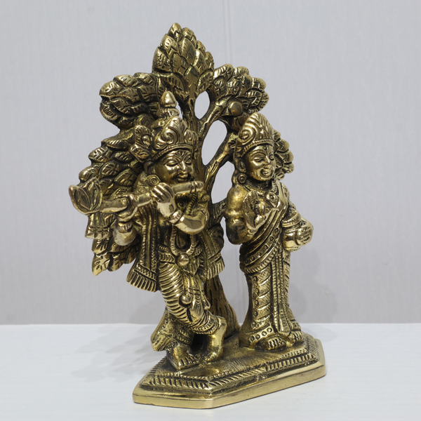 Handcrafted Brass Radha Krishna Idol with Tree – Divine Love & Spiritual Home Décor