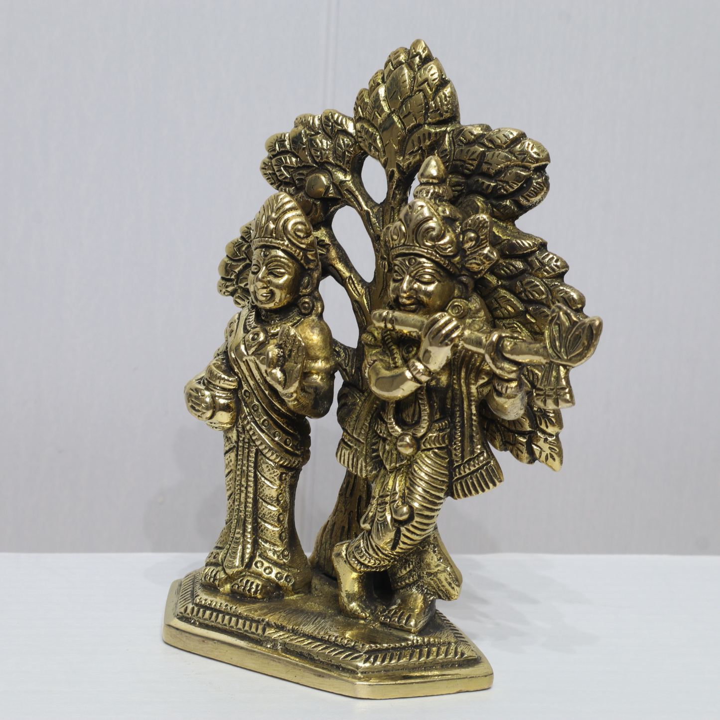 Handcrafted Brass Radha Krishna Idol with Tree – Divine Love & Spiritual Home Décor