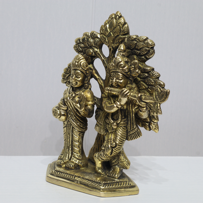 Handcrafted Brass Radha Krishna Idol with Tree – Divine Love & Spiritual Home Décor