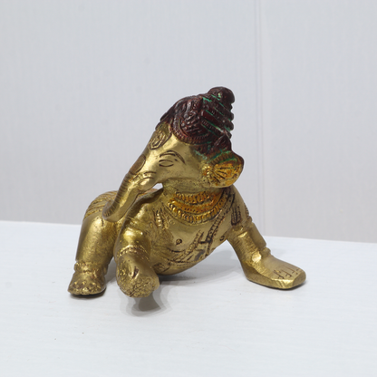 Handcrafted Brass Crawling Bal Ganesha Idol – Auspicious Decorative Murti