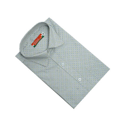 Men’s Printed Khadi Cotton Shirt – Sky Blue Diamond Pattern | Handwoven Elegance