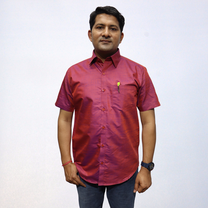 Classic Maroon Swadeshi Handmade Cotton Shirt for Men (Half Sleeve)