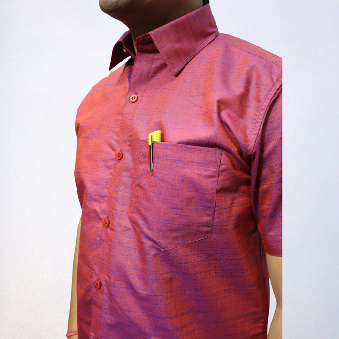 Classic Maroon Swadeshi Handmade Cotton Shirt for Men (Half Sleeve)