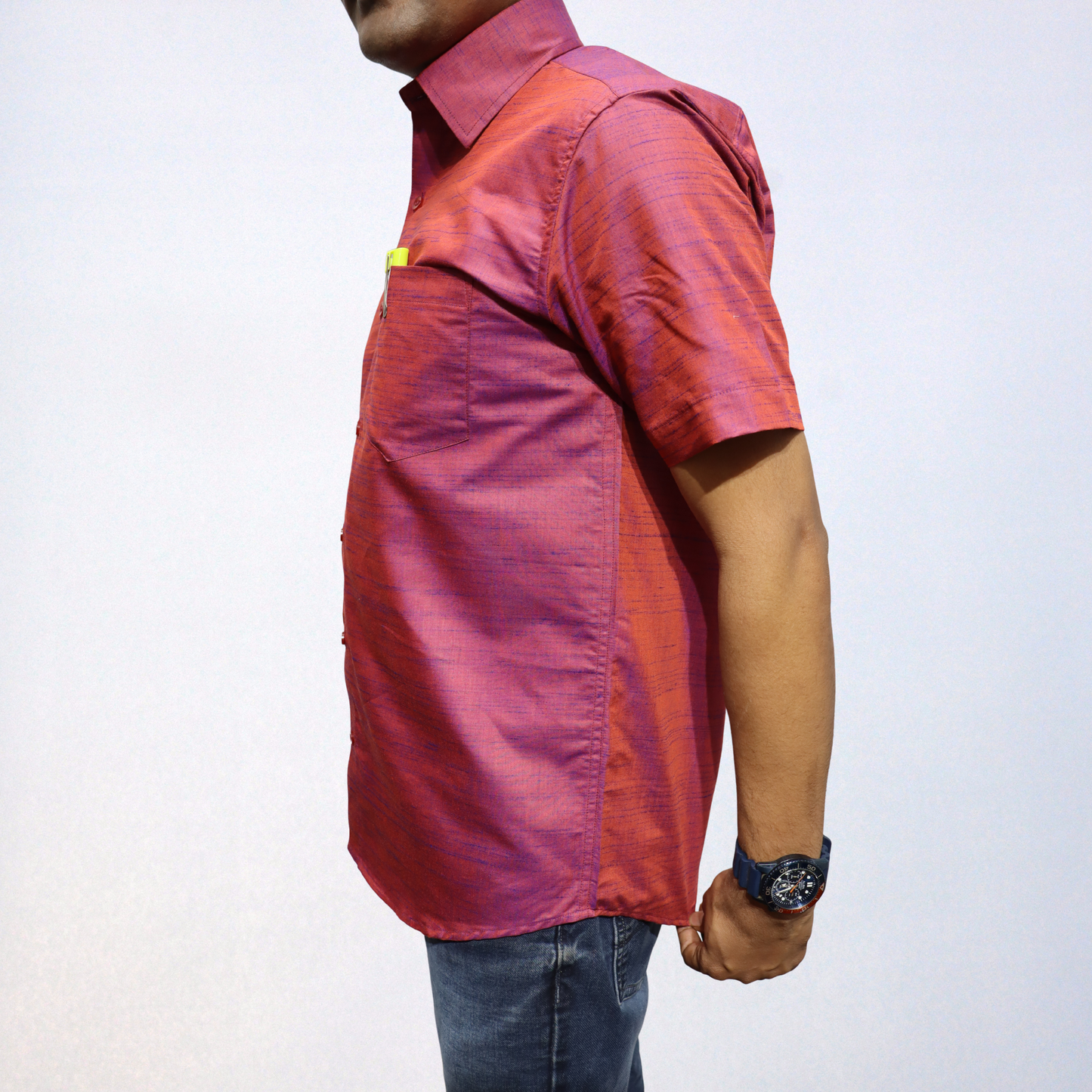 Classic Maroon Swadeshi Handmade Cotton Shirt for Men (Half Sleeve)