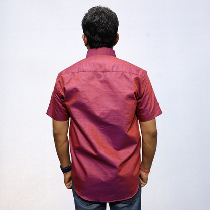 Classic Maroon Swadeshi Handmade Cotton Shirt for Men (Half Sleeve)