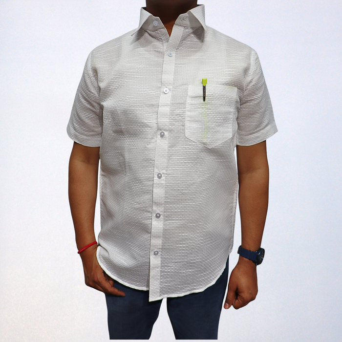 Pure White Handwoven Swadeshi Cotton Men's Shirt - Premium Textured Finish