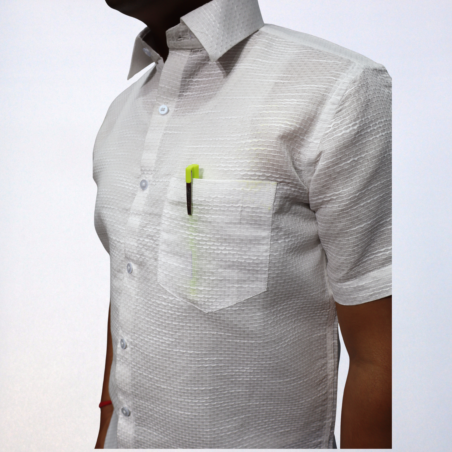 Pure White Handwoven Swadeshi Cotton Men's Shirt - Premium Textured Finish