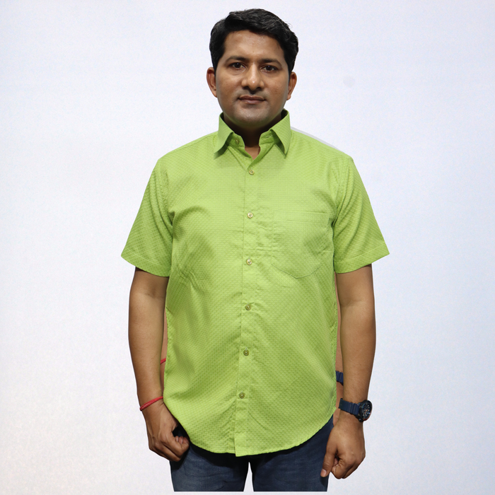 Vibrant Lime Green Swadeshi Cotton Men's Half Sleeve Shirt