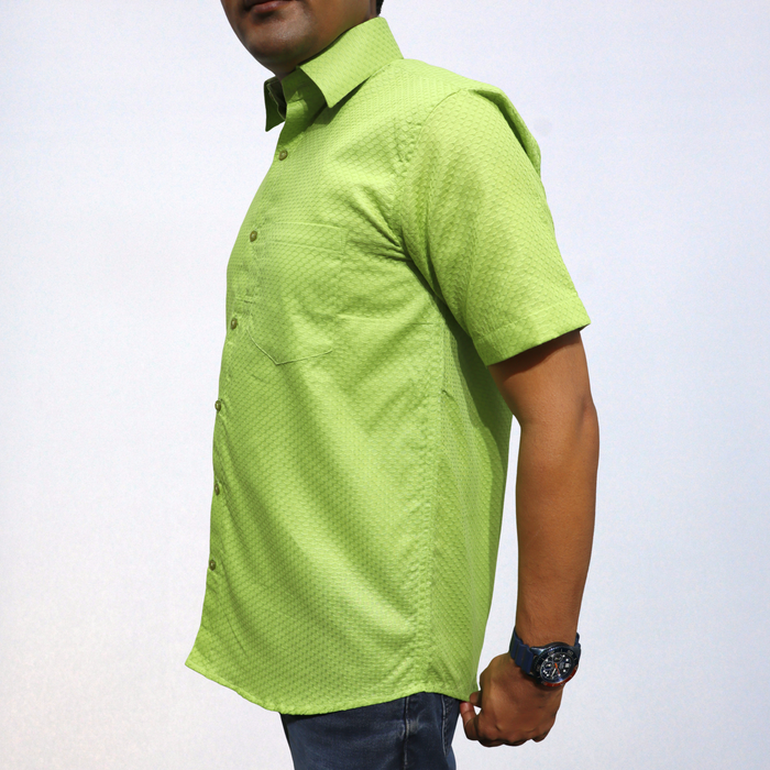 Vibrant Lime Green Swadeshi Cotton Men's Half Sleeve Shirt