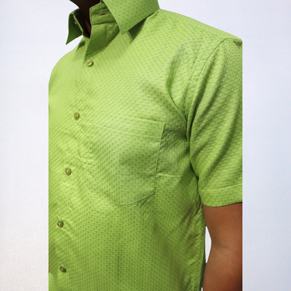 Vibrant Lime Green Swadeshi Cotton Men's Half Sleeve Shirt