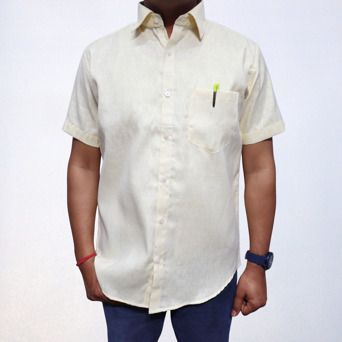 Soothing Lemon Yellow Swadeshi Handmade Cotton Shirt (Half Sleeve)